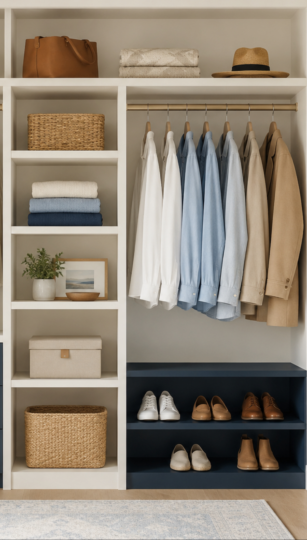 Beautifully organized minimalist closet — Spaces by Azul professional home organizing in Tumwater and Olympia, WA